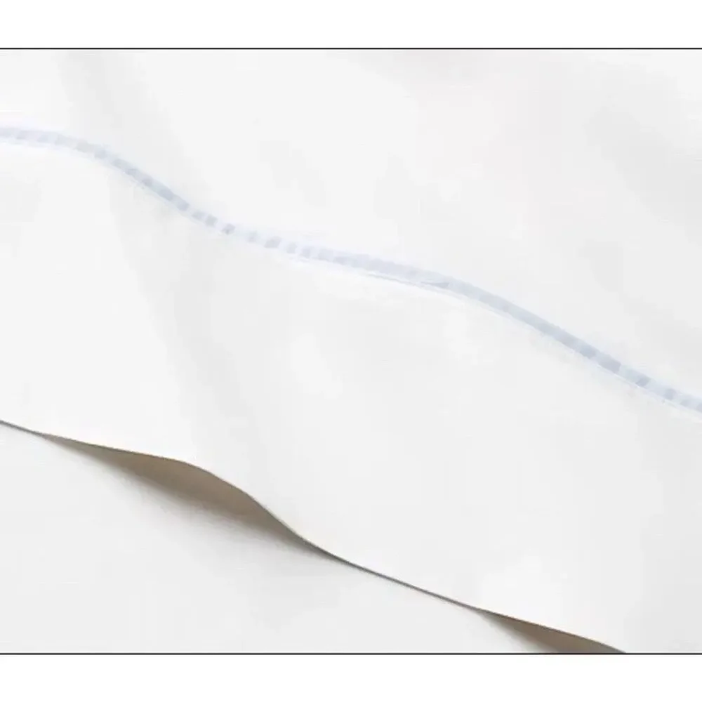 NWT Ralph Lauren Palmer Twin Flat Sheet White & Sky Blue Organic Cotton Percale